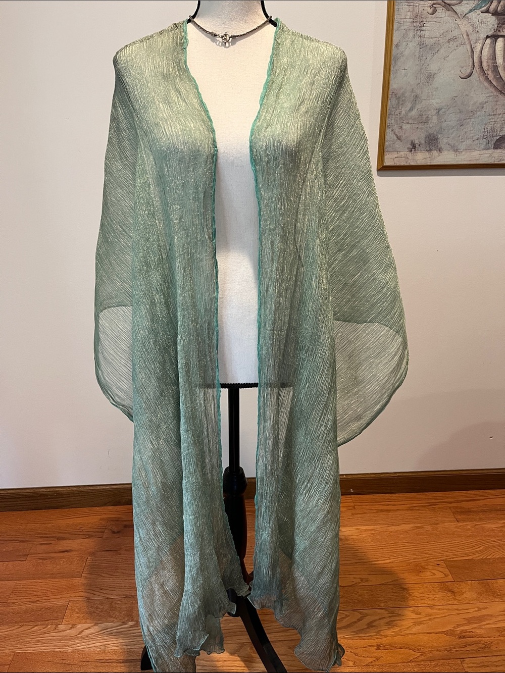 VTG Sage Green Textured Sheen Sheer Oversized Scarf Lightweight Wrap Long & Wide